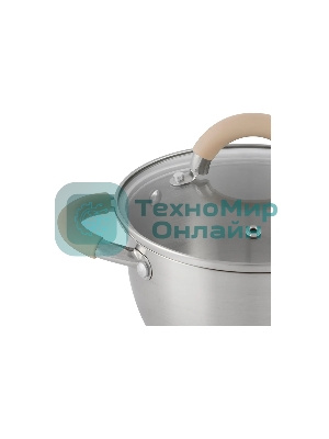 Кастрюля Mallony Fortuna нержавеющая сталь, 3,3 л, с крышкой, матовый корпус, ручки с силиконом (007219)