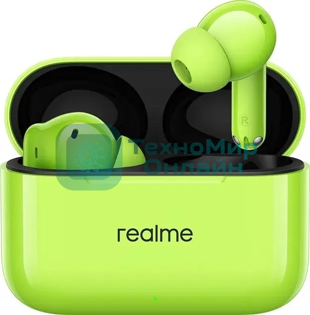 Наушники TWS Realme Buds T200 зеленый, внутриканальные, Bluetooth, до 28 ч