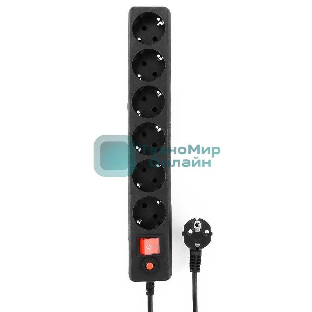 Сетевой фильтр Гарнизон ECL-6-B-1.8, 6 р, 10А, 1.8 м, ур.защиты 4, черный, пакет