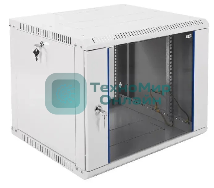 Шкаф настенный ЦМО ШРН-Э-9.500 9U 600x520 мм пер. дв. стекл несъемные бок. пан. серый