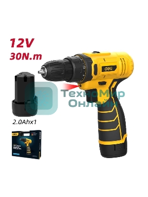 Дрель-шуруповерт Deli DL-DZ12-5A2, 12 В, 2 Ач, 30 Нм, щеточный