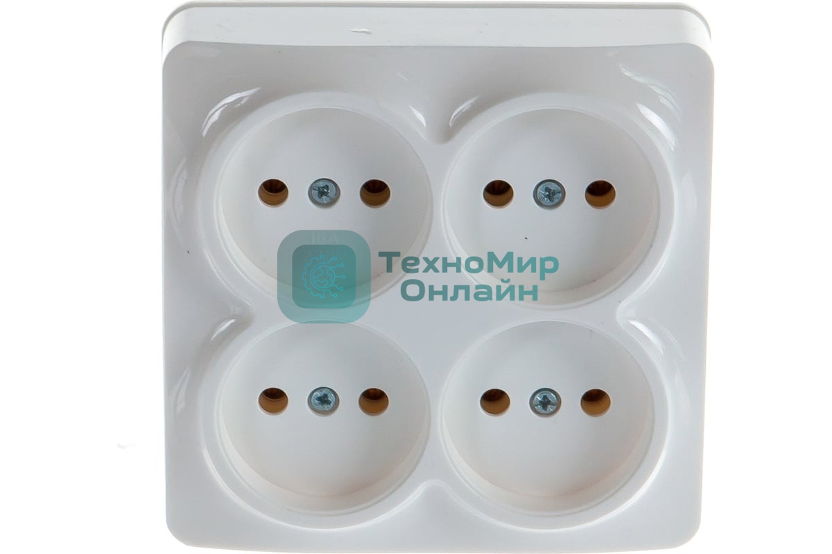 Розетка 4-м ОП 10А IP20 квадрат. без заземл. белый IONICH 1448