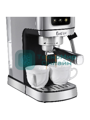 Кофеварка рожковая Evelux ECM 1009 Aroma нержавеющая сталь, исп. кофе - молотый, 1.2 л, 1350 Вт, 20 бар