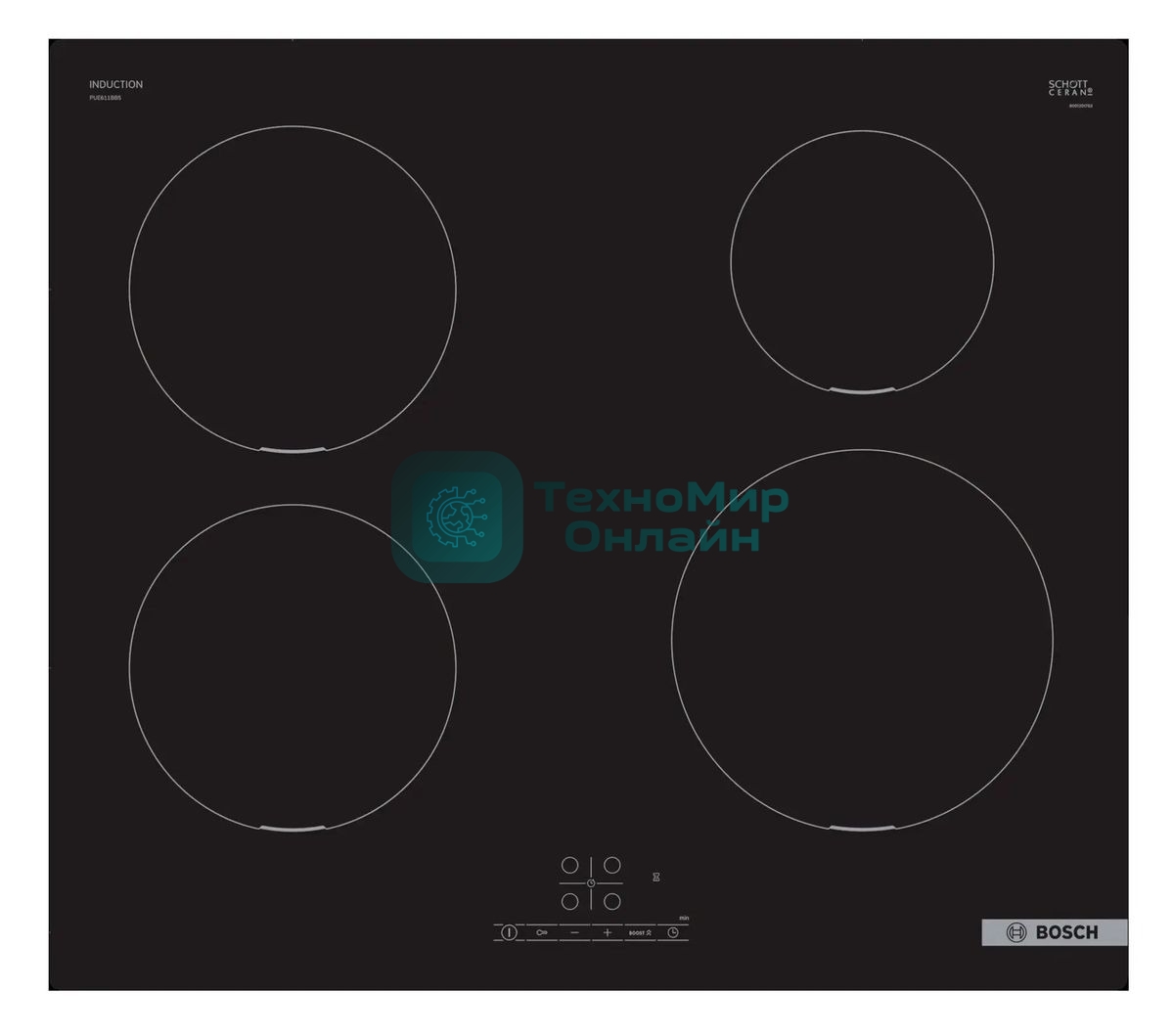 Индукционная варочная панель Bosch Serie 4 PUE611BB5E, индукционные, независимая, черный