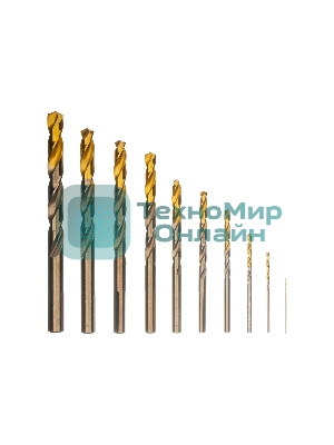 Набор сверл по металлу Denzel 1-10 мм, Р6М5К8-TiN, Golden Tip, 10 шт