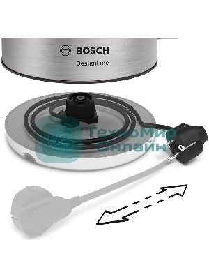 Чайник электрический Bosch TWK4P440 1.7 л, 2400 Вт, нержавеющая сталь/черный (корпус: нержавеющая сталь)
