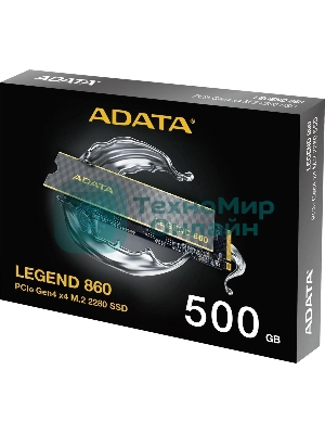 Накопитель SSD ADATA LEGEND 860, 500Gb, PCIe 4.0 x4, M.2 2280, NVMe, R/W 5000/3000, с радиатором