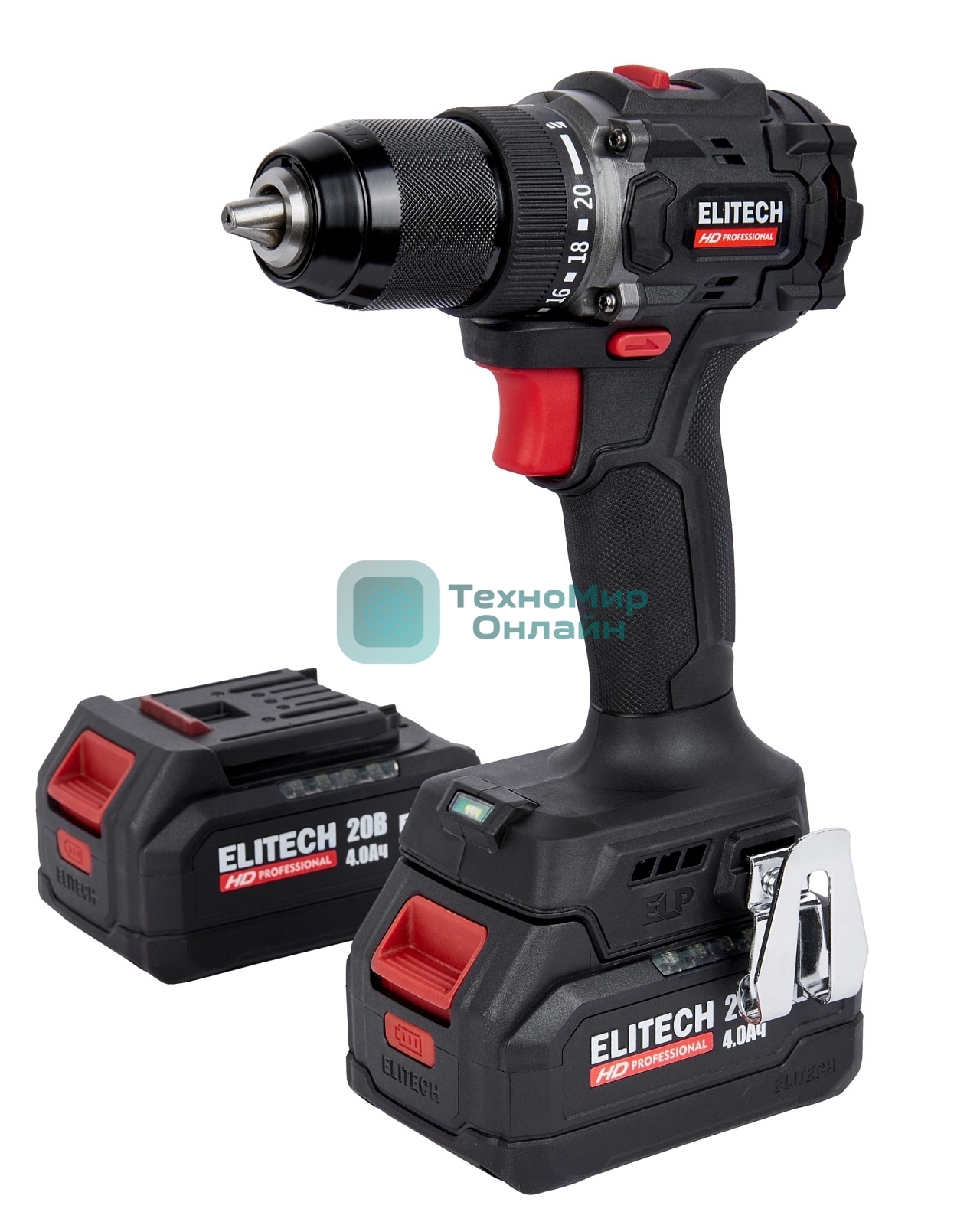 Дрель-шуруповерт Elitech CD 20SL2, 20 В, 2 Ач, 60 Нм, бесщеточный