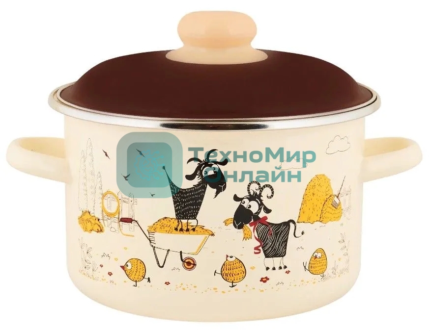 Кастрюля Appetite 6RD181M Подворье с крышкой, цилиндрическая, эмалированная сталь 3 л