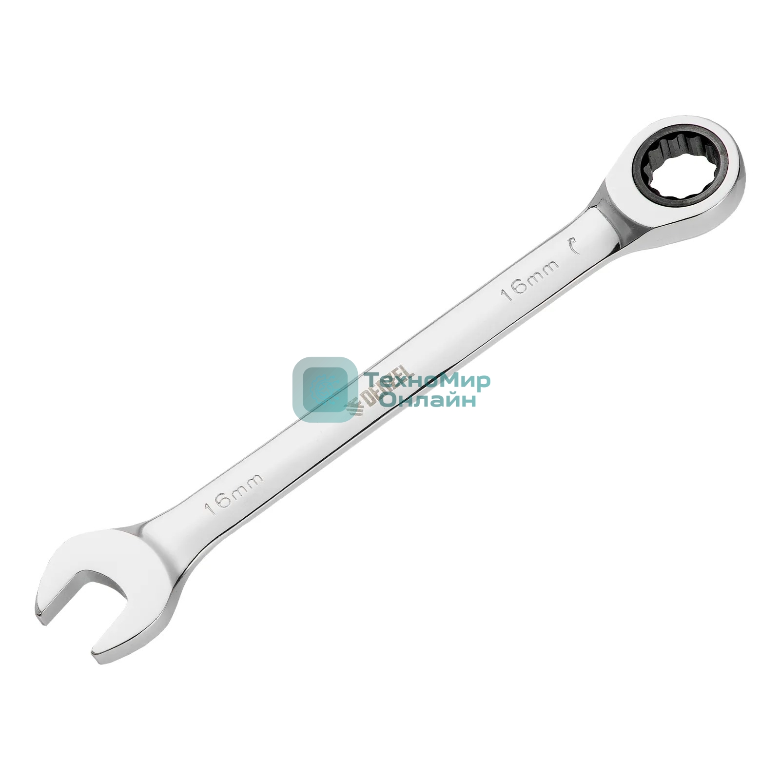 Ключ комбинированный Denzel, с трещеткой, 16 мм