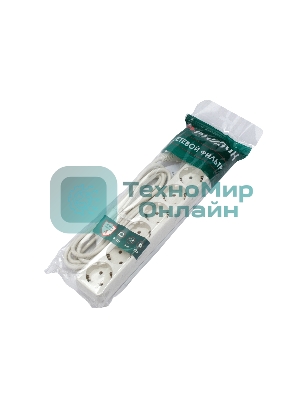 Сетевой фильтр Гарнизон ECL-6-W-3, 6 р, 10А, 3 м, ур.защиты 4, белый, пакет