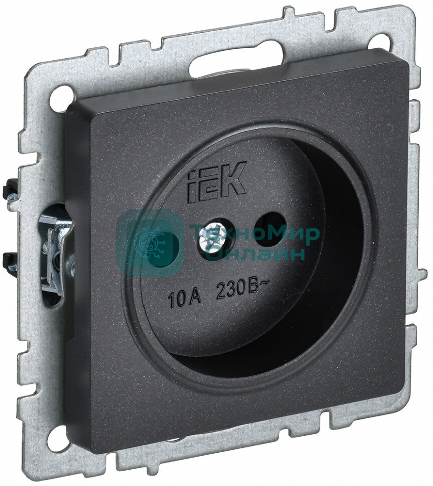 Розетка 1-местная IEK BRITE РС10-1-0-БрЧ (BR-R10-10-K02) без заземления, без защитных шторок, 10А, черный
