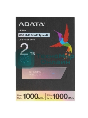 Флешка USB ADATA Elite UE800 (AELI-UE800-2T-CSG), 2Тb, USB 3.2/TypeC, R/W 1000/1000, серый