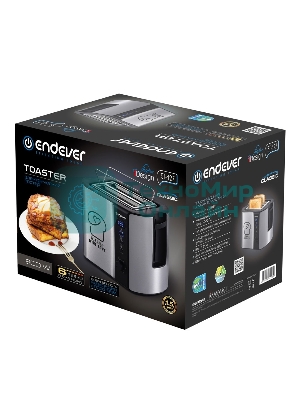 Тостер электрический ENDEVER Skyline ST-127, мощность 800 Вт, стальной/черный, 6 реж. поджаривания, 2 отсека для тостов, 4 шт/уп