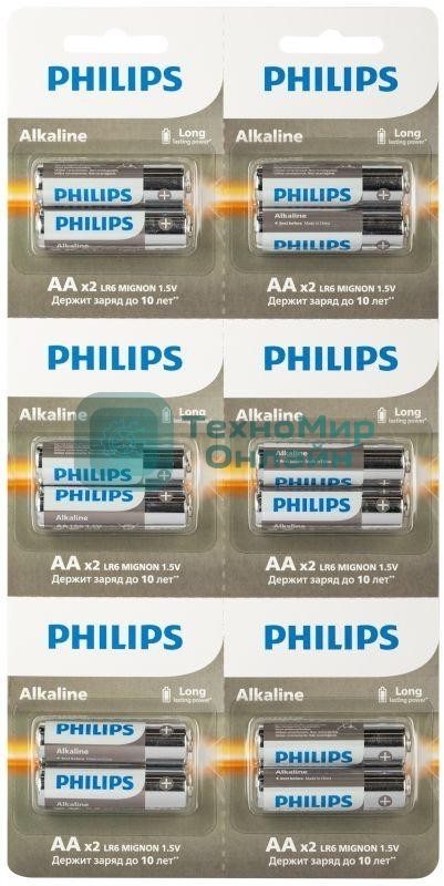 Элемент питания алкалиновый AA/LR6 1.5В Entry отрывной набор (блист. 12шт) Philips Б0064636