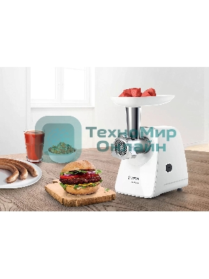 Мясорубка электрическая Bosch MFW2520W белый, 1500 Вт, 1.7 кг/мин, насадки - 4