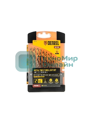 Набор сверл по металлу Denzel 1,5-6,5мм, Р6М5К8-TiN, Golden Tip, 13 шт