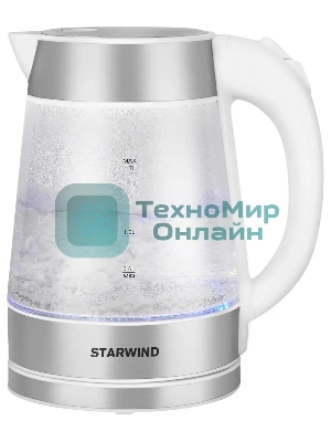 Чайник электрический Starwind SKG2011 1.7 л, 2200 Вт, белый/серебристый (корпус: стекло)