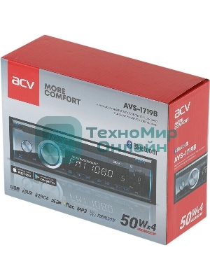 Автомагнитола ACV AVS-1719B, 1 DIN, Bluetooth, USB Type-A, AUX