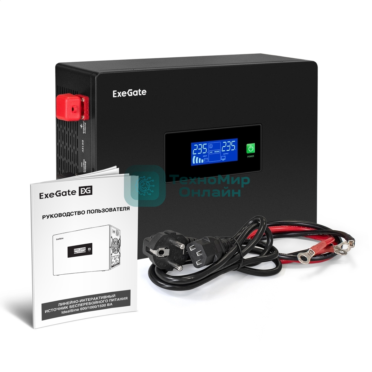 Комплект Источник бесперебойного питания EX295994RUS + батарея 40Aч EX282976RUS 2шт (инвертор, синус, для котла, PF=1, настенный) ExeGate IdealSine SR-1500.LCD.2SH  <1500VA/1500W, чистая синусоида, цветной LCD-дисплей, 2*Schuko, крепление настенное, черный> + батарея ExeGate DT 1240 (12В, 40А·ч) 2шт