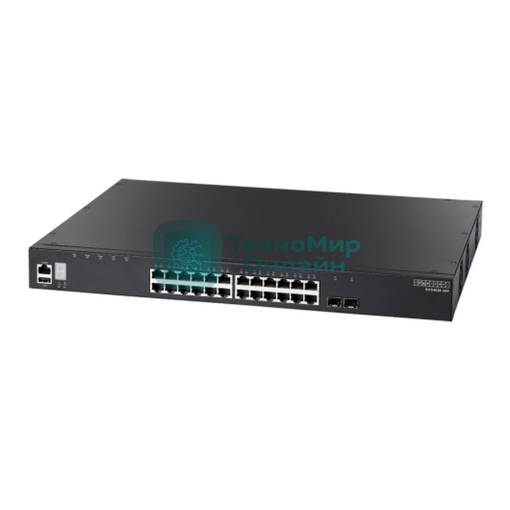 Коммутатор ECS4620-28P Edge-corE 24 x GE + 2 x 10G SFP+ ports + 1 x expansion slot (for dual 10G SFP+ ports) L3 Stackable Switch, w/1 x RJ45 console port, 1 x USB type A storage port, RPU connector, Stack up to 4 units,PoE Budget max. 410W