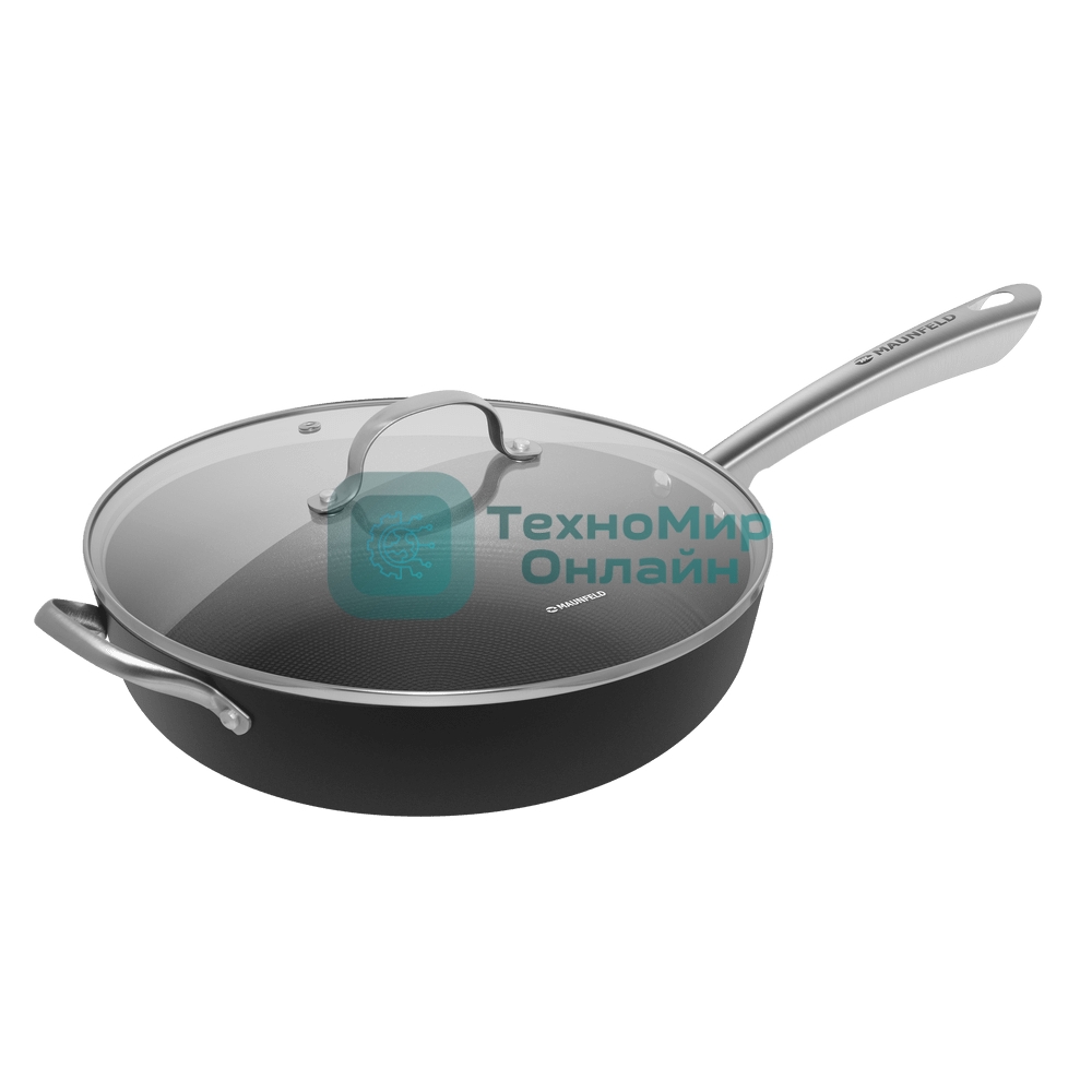 Глубокая сковорода Maunfeld HOWARD MDP30LCL15 из облегченного чугуна со стеклянной крышкой, 30 см