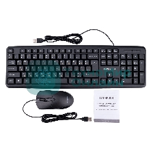 Комплект клавиатура + мышь проводной Гарнизон GKS-122, 104кл+3кн, 1000 DPI, 1.8м, черный