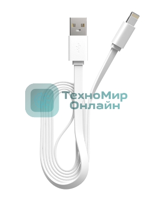 Кабель Maxvi MC-03F white USB-A - Lightning, 2A Плоский кабель, ток макс. нагрузки 2А, макс. напряжение 5V; стандарт USB 2.0; длина 1м, материал PVC, белый