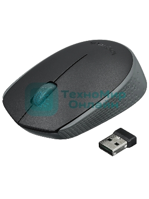 Мышь беспроводная Logitech M170 черный/темно-серый, 1000 dpi, радиоканал, USB, кнопки - 3
