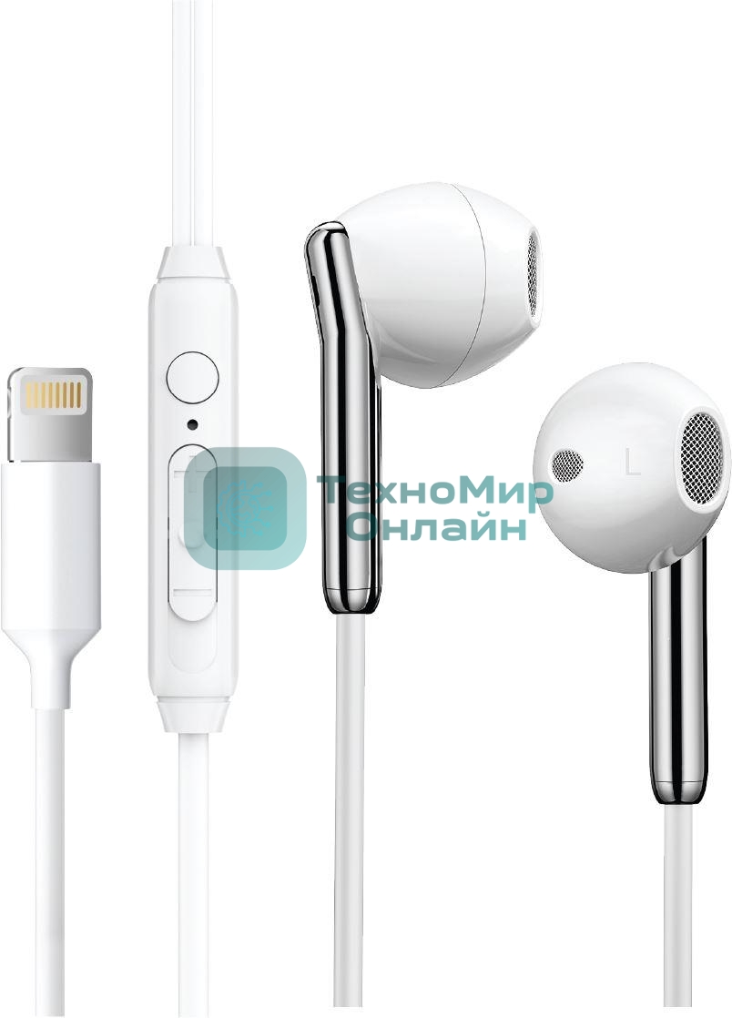 Наушники проводные Aksberry Y3 белый, внутриканальные, Lightning, микрофон на проводе