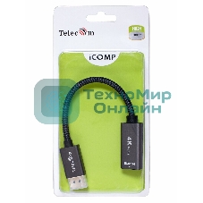 Кабель-переходник DP --> HDMI-F 0.2m, серый металлик, оплетка, 4K@60Hz, Telecom (TA560)