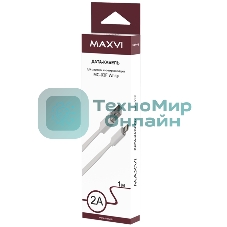 Кабель Maxvi MC-03F white USB-A - Lightning, 2A Плоский кабель, ток макс. нагрузки 2А, макс. напряжение 5V; стандарт USB 2.0; длина 1м, материал PVC, белый