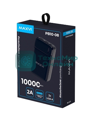 Портативный аккумулятор Maxvi PB10-08 10000 мАч, 2A, 2хUSB/Type-C/MicroUSB