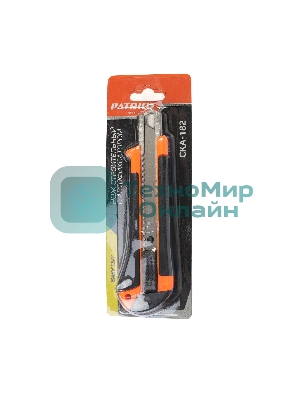 Нож строительный PATRIOT, CKA-182, с выдвижным сегментированным лезвием, автофиксатор, двухкомпонентный пластиковый корпус,18мм