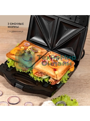 Сэндвич-тостер Galaxy Line GL 2959, черный, со съемными пластинами, 800 Вт