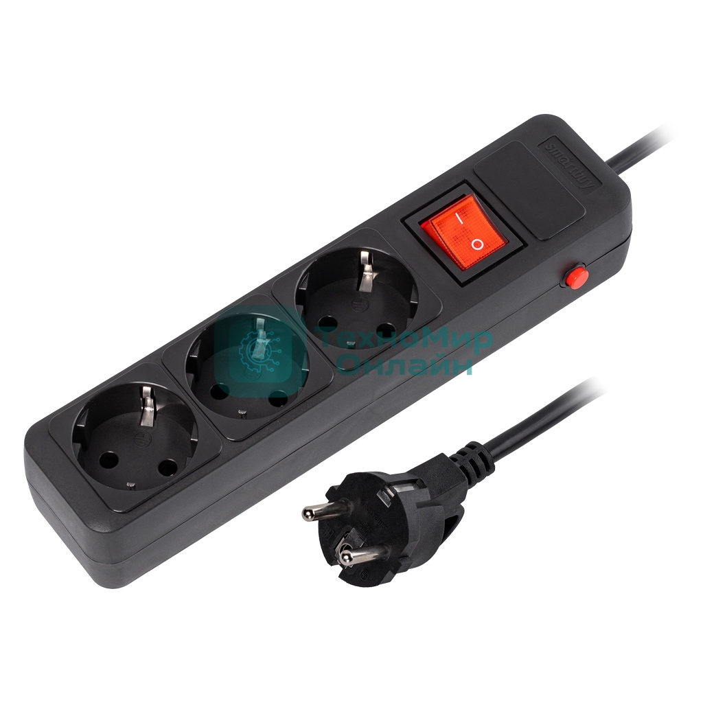 Сетевой фильтр 16А, 3500 Вт, 3 гнезда, без з/ш, с з/к, ПВС 3x1.0, 5 м, черный (SBSP-3-50-K)