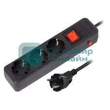 Сетевой фильтр 16А, 3500 Вт, 3 гнезда, без з/ш, с з/к, ПВС 3x1.0, 5 м, черный (SBSP-3-50-K)