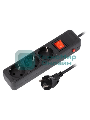 Сетевой фильтр 16А, 3500 Вт, 3 гнезда, без з/ш, с з/к, ПВС 3x1.0, 5 м, черный (SBSP-3-50-K)