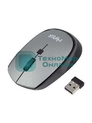 Мышь беспроводная HIPER HOMW-081 серый, 1600 dpi, радиоканал, USB, кнопки - 4