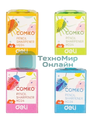 Точилка для карандашей ручная Deli EH034 Comico, 1 отверстие, пластик, ассорти