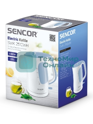 Чайник электрический Sencor SWK 2510WH пластик, 2,5 л, 2200 Вт, белый