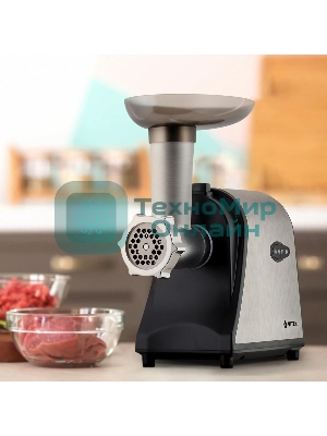 Мясорубка электрическая Vitek VT-3636 серебристый, 1700 Вт, 1.7 кг/мин, реверс, насадки - 4