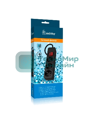 Сетевой фильтр 16А, 3500 Вт, 3 гнезда, без з/ш, с з/к, ПВС 3x1.0, 5 м, черный (SBSP-3-50-K)