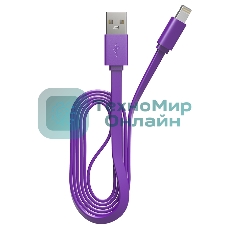 Кабель Maxvi MC-03F purple USB-A - Lightning, 2A Плоский кабель, ток макс. нагрузки 2А, макс. напряжение 5V; стандарт USB 2.0; длина 1м, материал PVC, фиолетовый