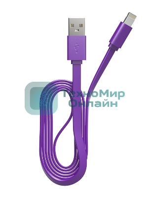 Кабель Maxvi MC-03F purple USB-A - Lightning, 2A Плоский кабель, ток макс. нагрузки 2А, макс. напряжение 5V; стандарт USB 2.0; длина 1м, материал PVC, фиолетовый