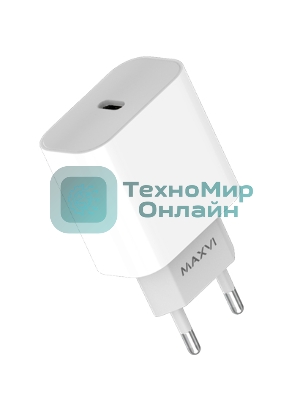 Сетевое зарядное устройство Maxvi CHL-601PD 18W, 3A, QC 3.0, PD 3.0, 1xUSB-C, белый