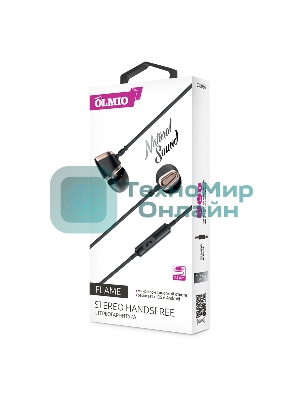 Проводные наушники Olmio Flame черный, внутриканальные, Jack 3.5 мм, микрофон