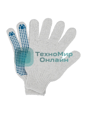 Перчатки трикотажные Сибртех х/б, 200 пар, ПВХ точка, 6 нитей, 10 класс