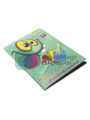 Картон цветной Silwerhof двусторонный мелованный, 16л. 16цв. A4 Монстрики папка