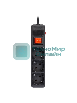 Сетевой фильтр 16А, 3500 Вт, 3 гнезда, без з/ш, с з/к, ПВС 3x1.0, 1,8 м, черный (SBSP-3-18-K)